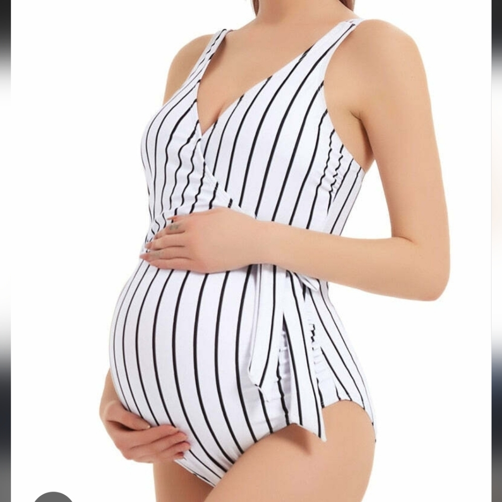 Striped Maternity Swimsuit Sz L